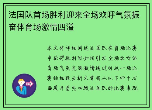 法国队首场胜利迎来全场欢呼气氛振奋体育场激情四溢