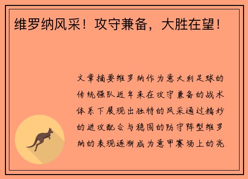 维罗纳风采！攻守兼备，大胜在望！