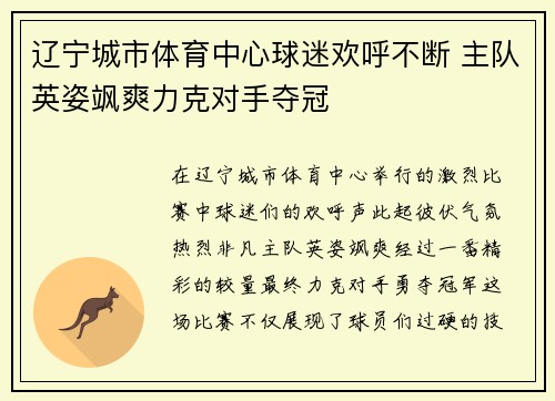 辽宁城市体育中心球迷欢呼不断 主队英姿飒爽力克对手夺冠