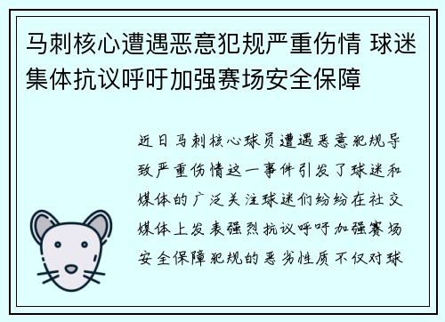 马刺核心遭遇恶意犯规严重伤情 球迷集体抗议呼吁加强赛场安全保障